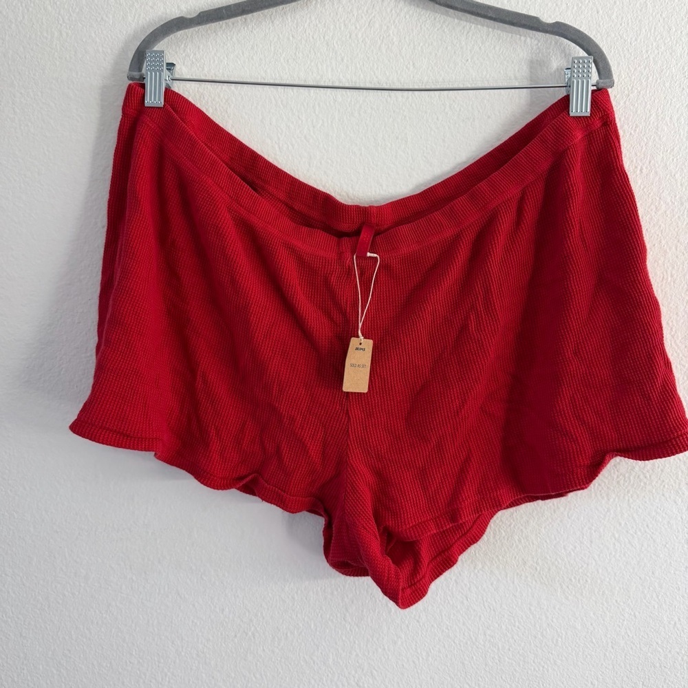 SKIMS Women’s Sleep Red Ribbed Henley and Shorts Pajama Set Size 2X NWT - Picture 5 of 7